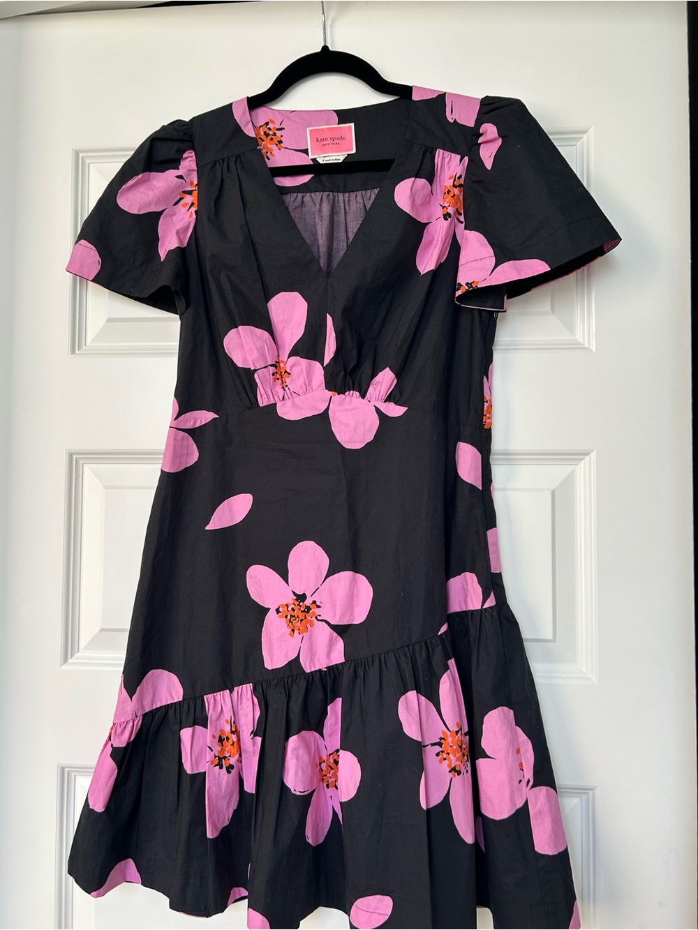 kate spade Black Midi Dress with Pink Floral Print